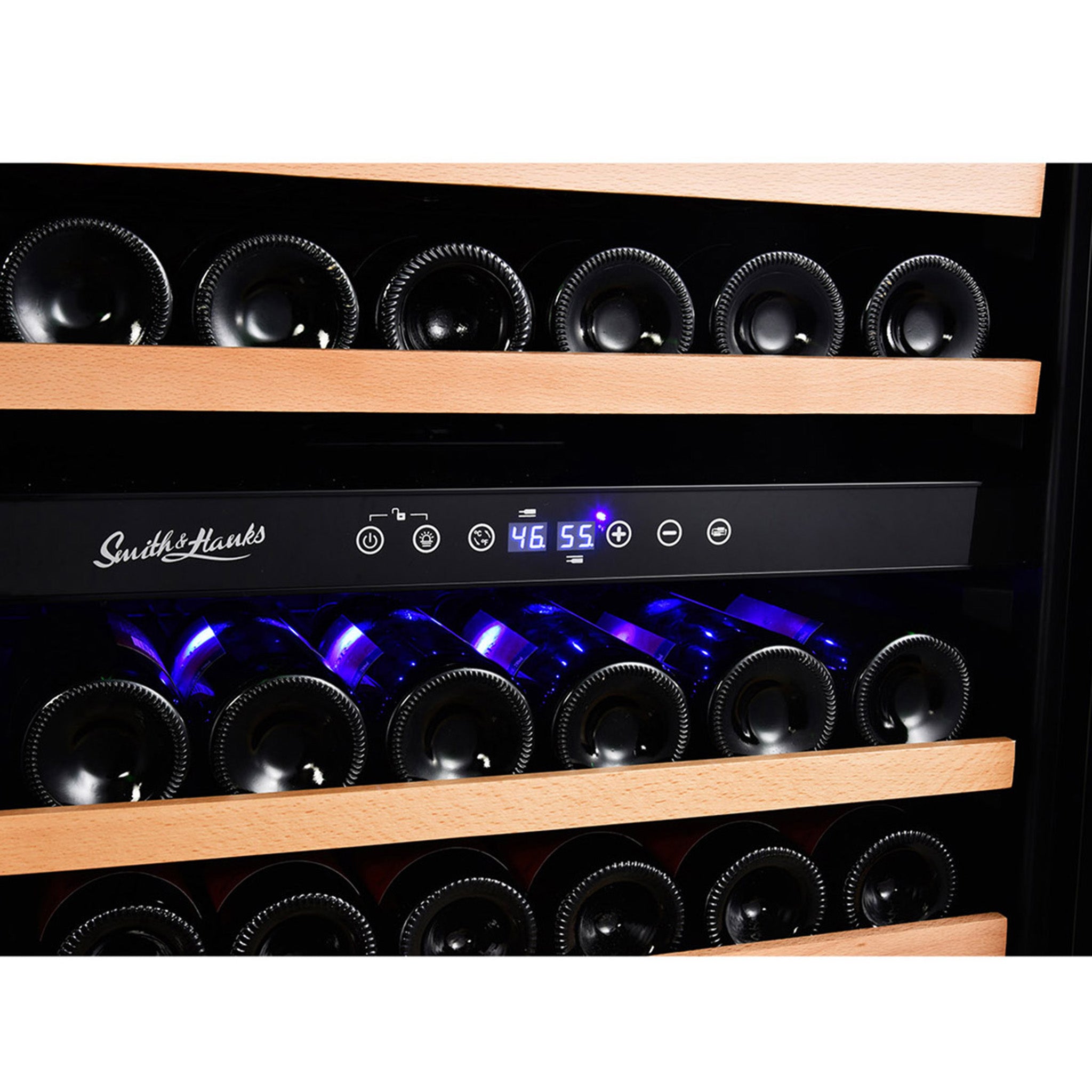 https://www.smithandhanks.com/cdn/shop/products/Smith-and-Hanks-166-bottle-Wine-Refrigerator-dual-zone-RW428DRG-modern-black-glass-controls_2048x2048.jpg?v=1683824615