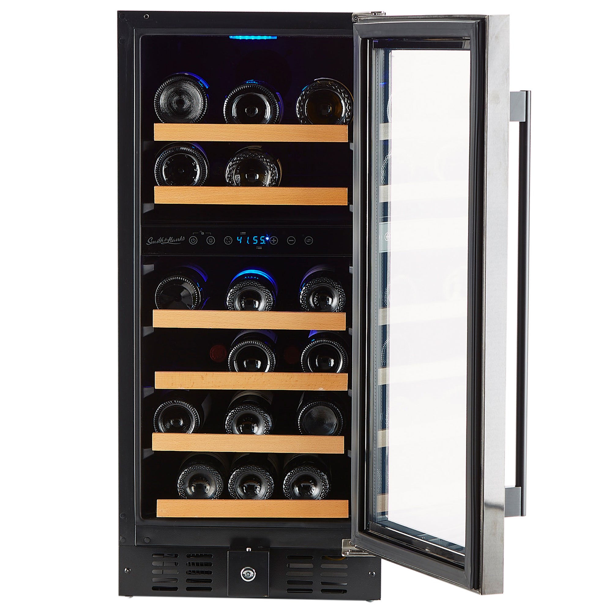 32 Bottle Black Stainless Under Counter Wine Cooler, Dual Zone