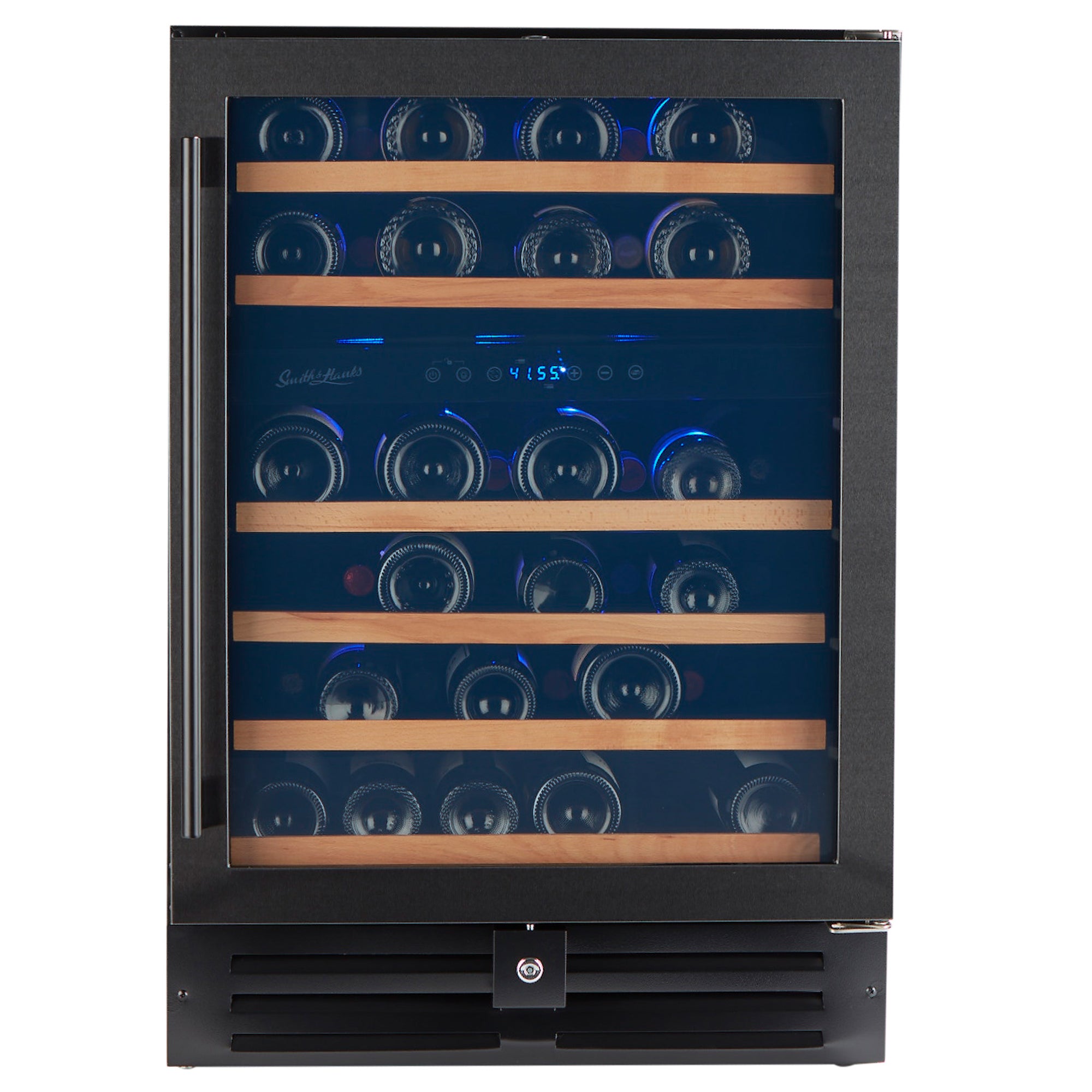 46 Bottle Black Stainless Under Counter Wine Cooler, Dual Zone